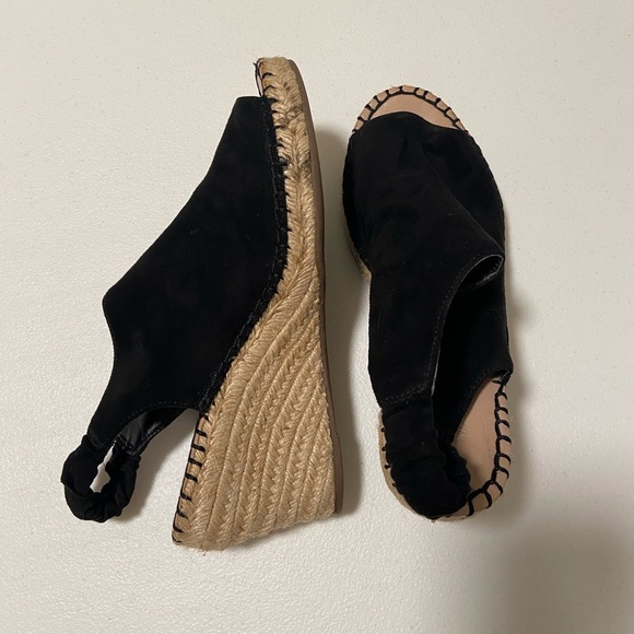 Charles women’s Black suede peep toe woven wedges “Nadja” — size 7.5‎ - Picture 1 of 7